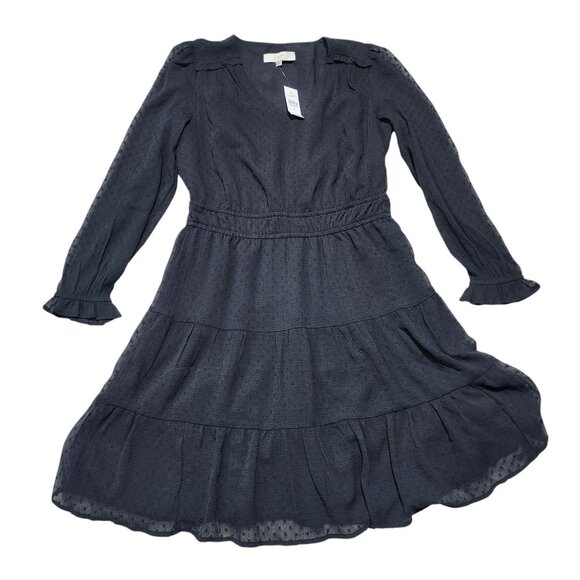 LOFT Dresses & Skirts - Loft Womens Tiered‎ Long-Sleeve Ruffle Dress Size 6 Black NEW